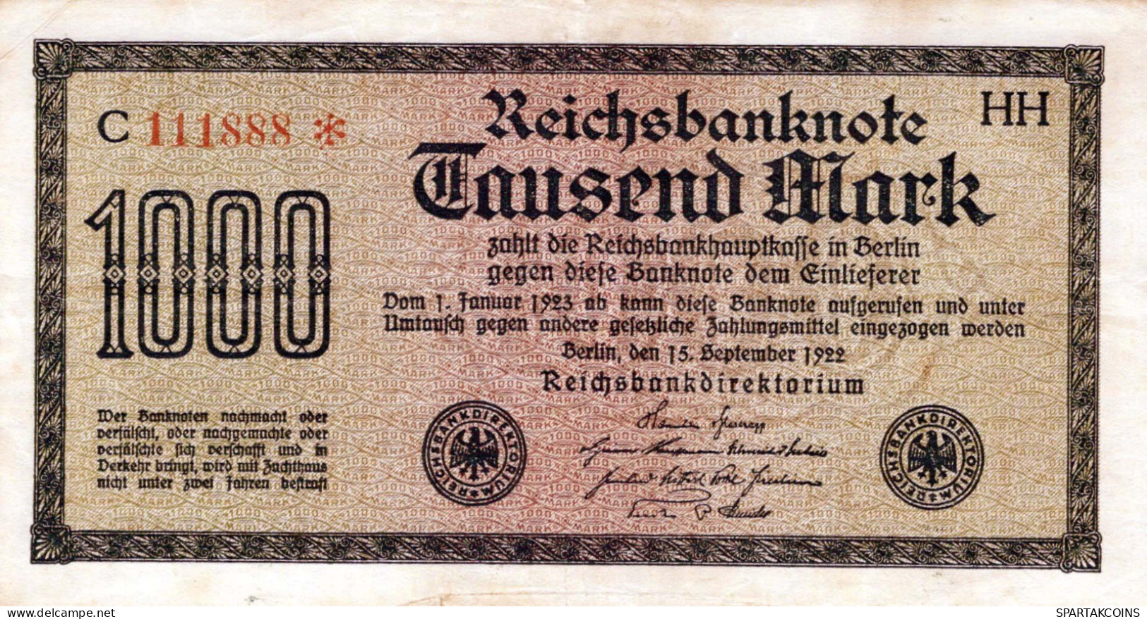 1000 MARK 1922 Stadt BERLIN DEUTSCHLAND Papiergeld Banknote #PL432 - Lokale Ausgaben