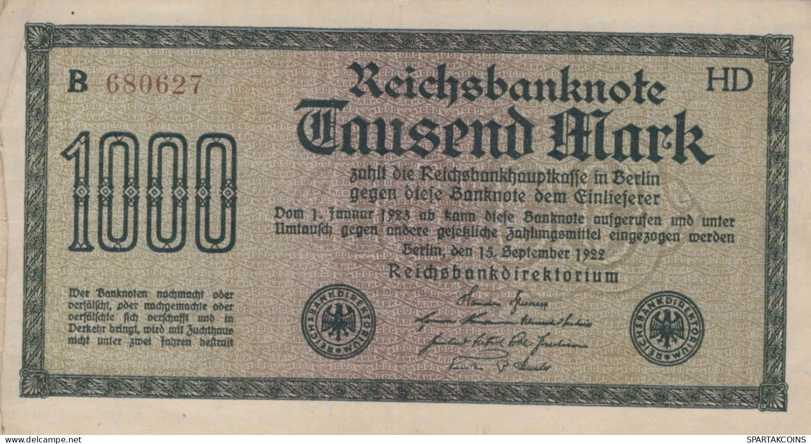 1000 MARK 1922 Stadt BERLIN DEUTSCHLAND Papiergeld Banknote #PL430 - [11] Emisiones Locales