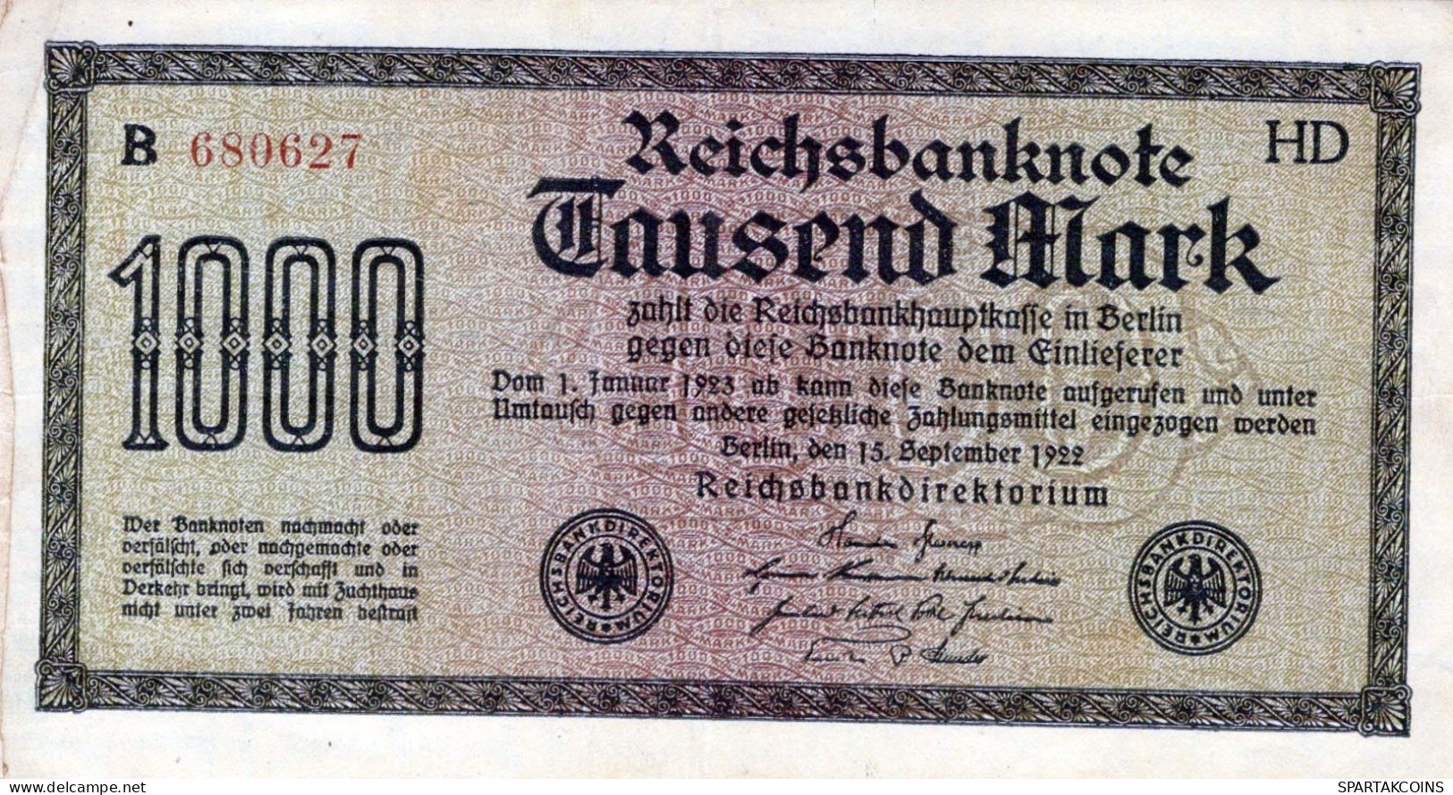 1000 MARK 1922 Stadt BERLIN DEUTSCHLAND Papiergeld Banknote #PL430 - Lokale Ausgaben