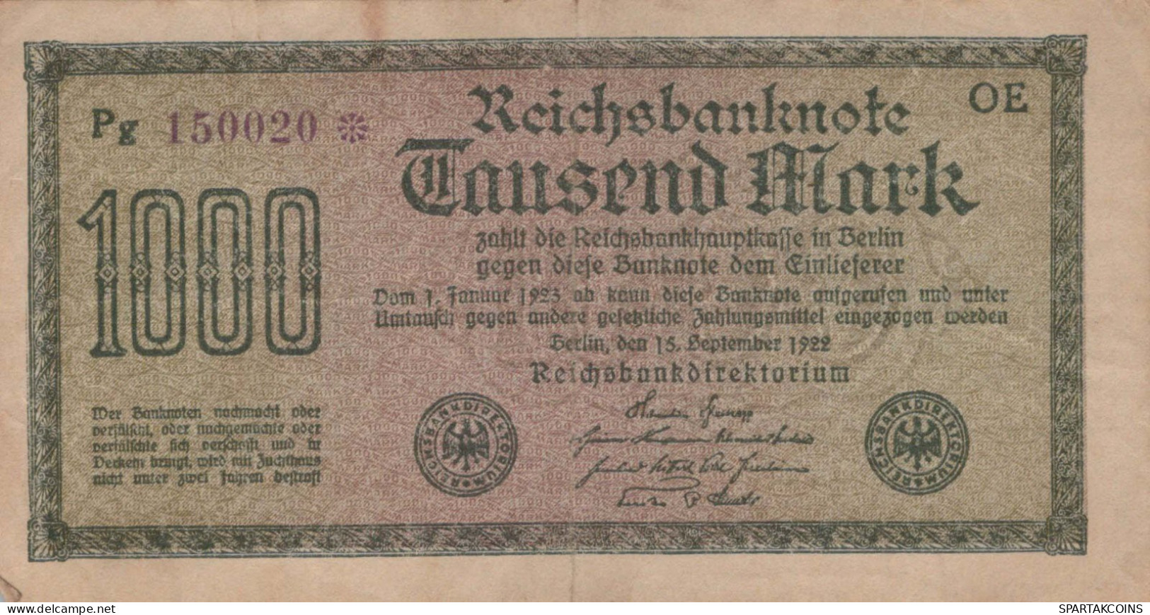 1000 MARK 1922 Stadt BERLIN DEUTSCHLAND Papiergeld Banknote #PL429 - [11] Local Banknote Issues