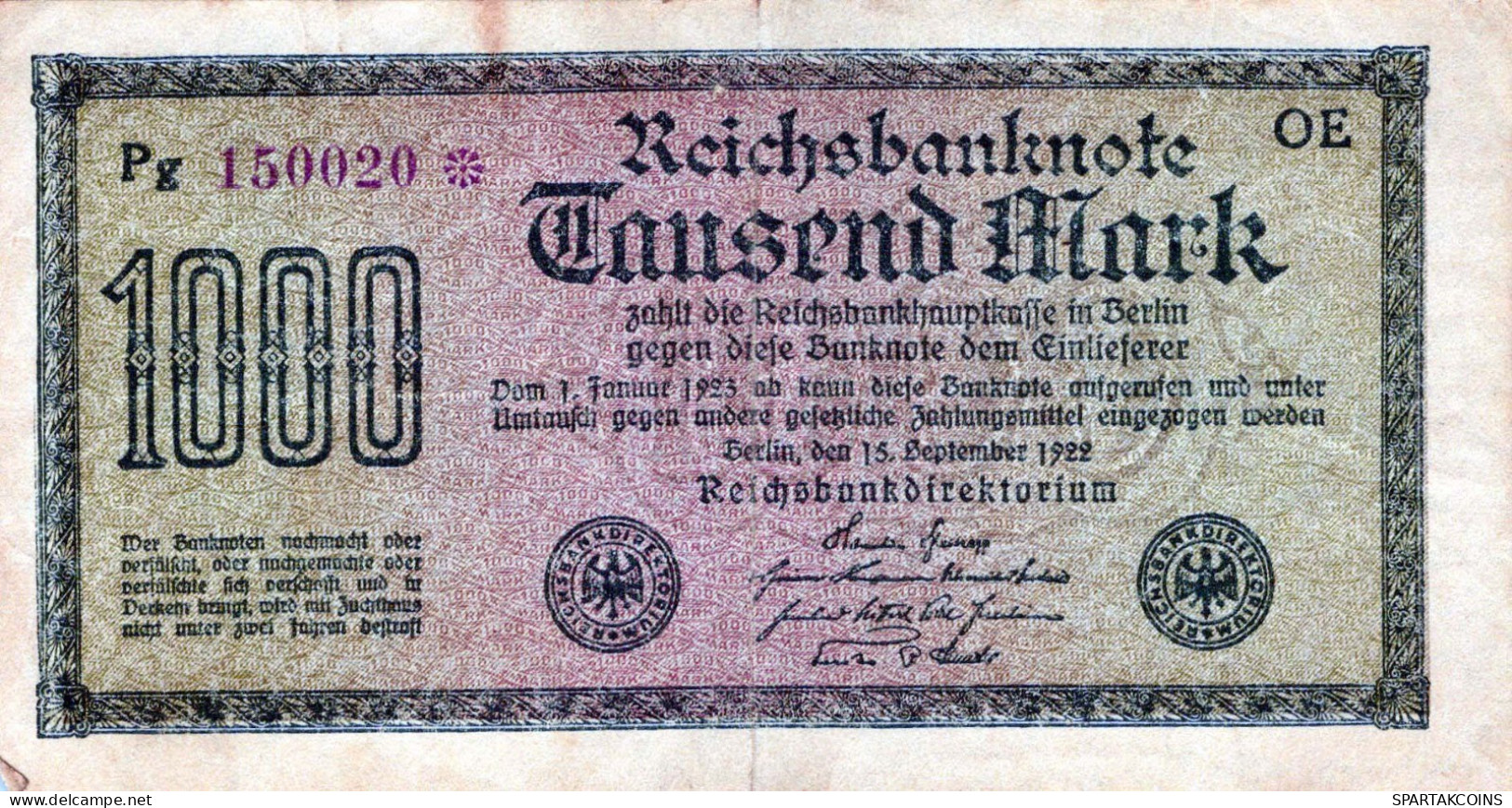 1000 MARK 1922 Stadt BERLIN DEUTSCHLAND Papiergeld Banknote #PL429 - Lokale Ausgaben