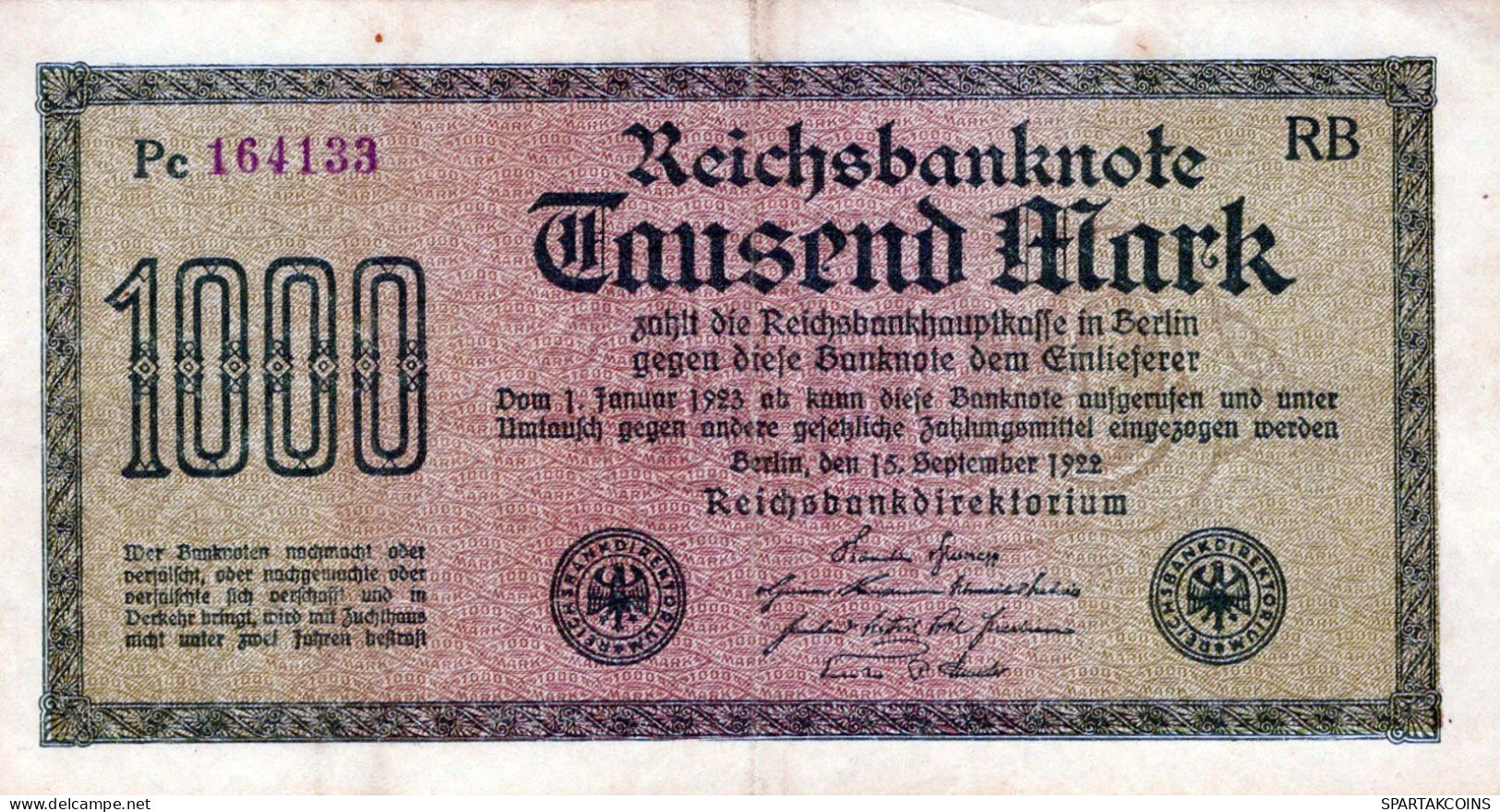 1000 MARK 1922 Stadt BERLIN DEUTSCHLAND Papiergeld Banknote #PL428 - [11] Emisiones Locales
