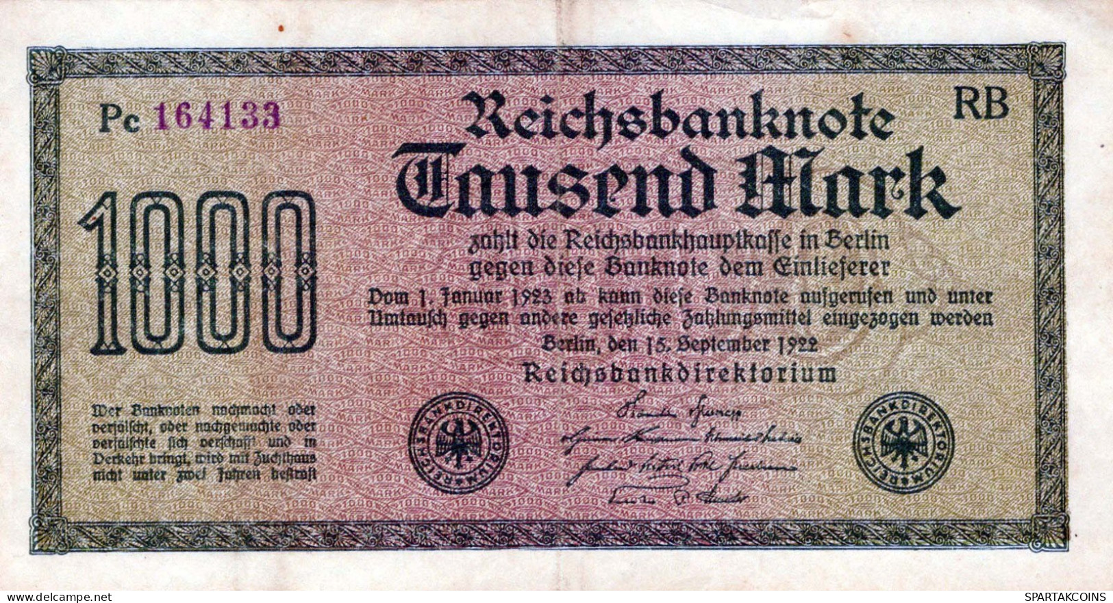 1000 MARK 1922 Stadt BERLIN DEUTSCHLAND Papiergeld Banknote #PL428 - [11] Emissioni Locali