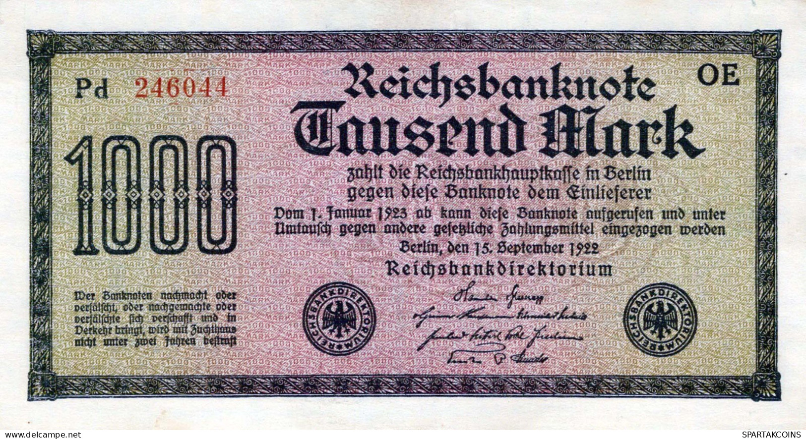 1000 MARK 1922 Stadt BERLIN DEUTSCHLAND Papiergeld Banknote #PL421 - [11] Local Banknote Issues