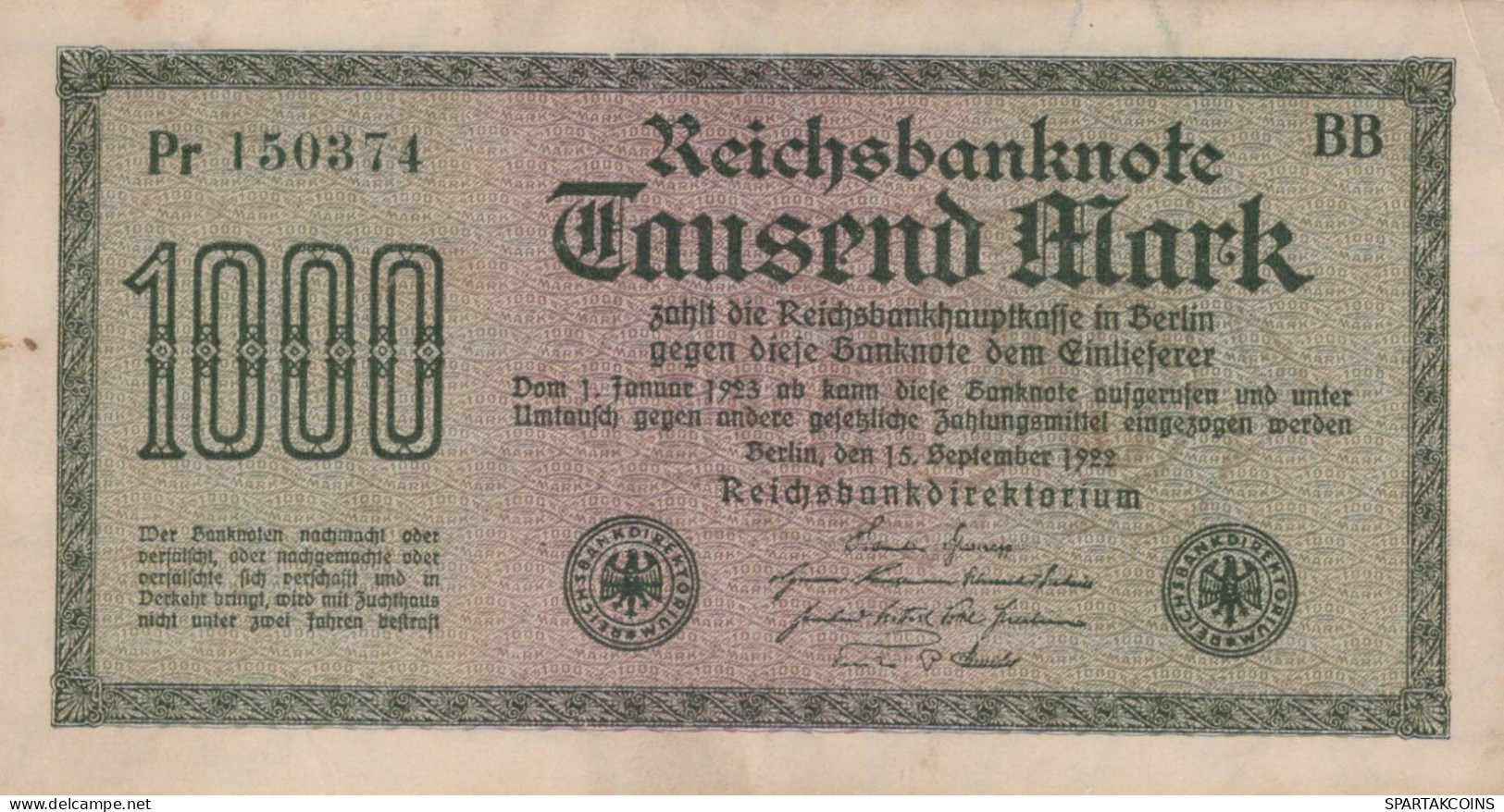 1000 MARK 1922 Stadt BERLIN DEUTSCHLAND Papiergeld Banknote #PL424 - [11] Local Banknote Issues