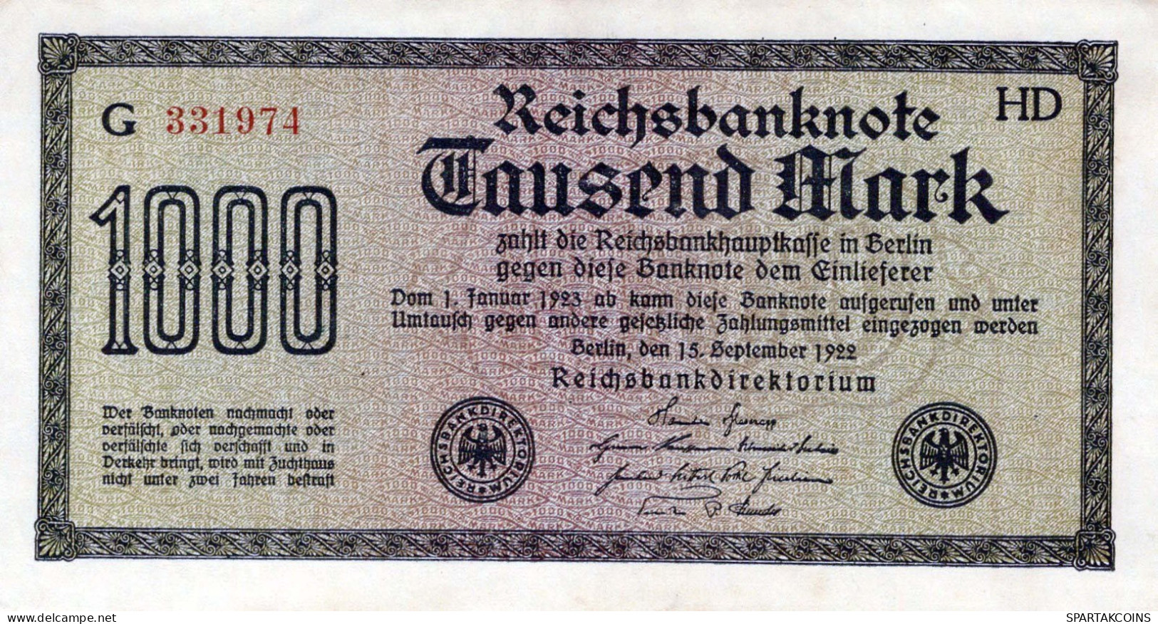 1000 MARK 1922 Stadt BERLIN DEUTSCHLAND Papiergeld Banknote #PL423 - [11] Local Banknote Issues