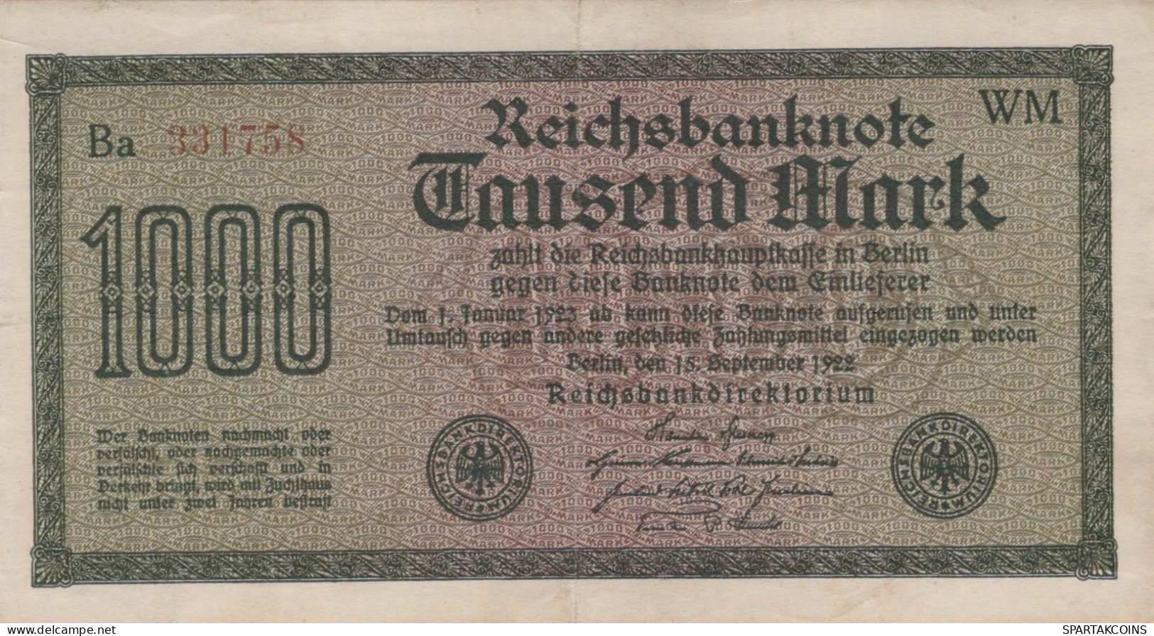 1000 MARK 1922 Stadt BERLIN DEUTSCHLAND Papiergeld Banknote #PL416 - [11] Emissions Locales
