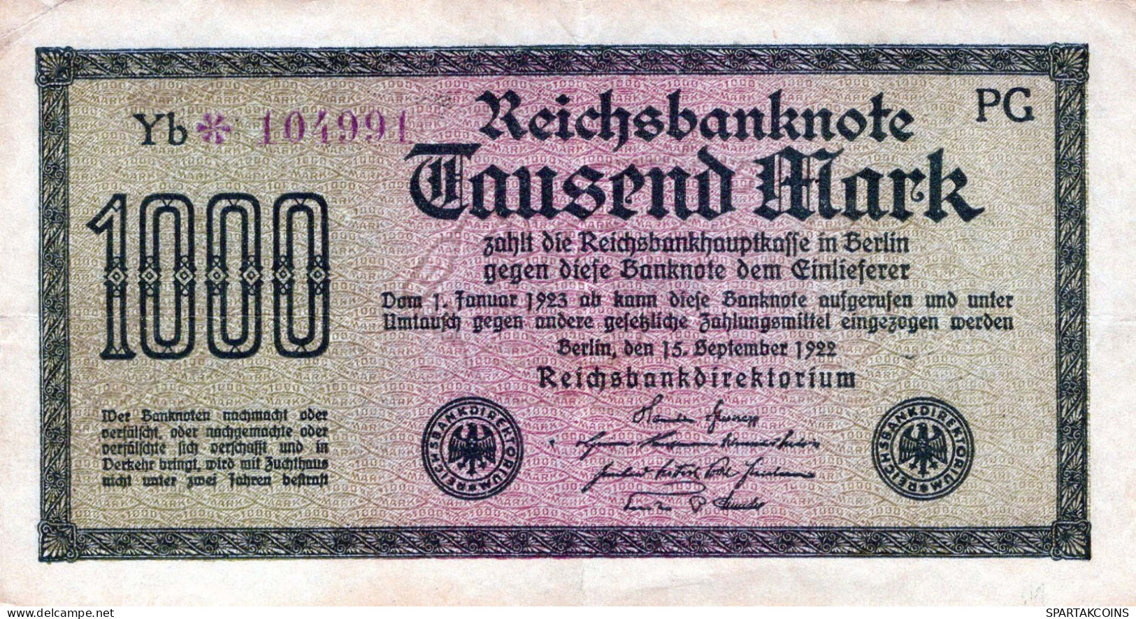 1000 MARK 1922 Stadt BERLIN DEUTSCHLAND Papiergeld Banknote #PL418 - [11] Emissioni Locali