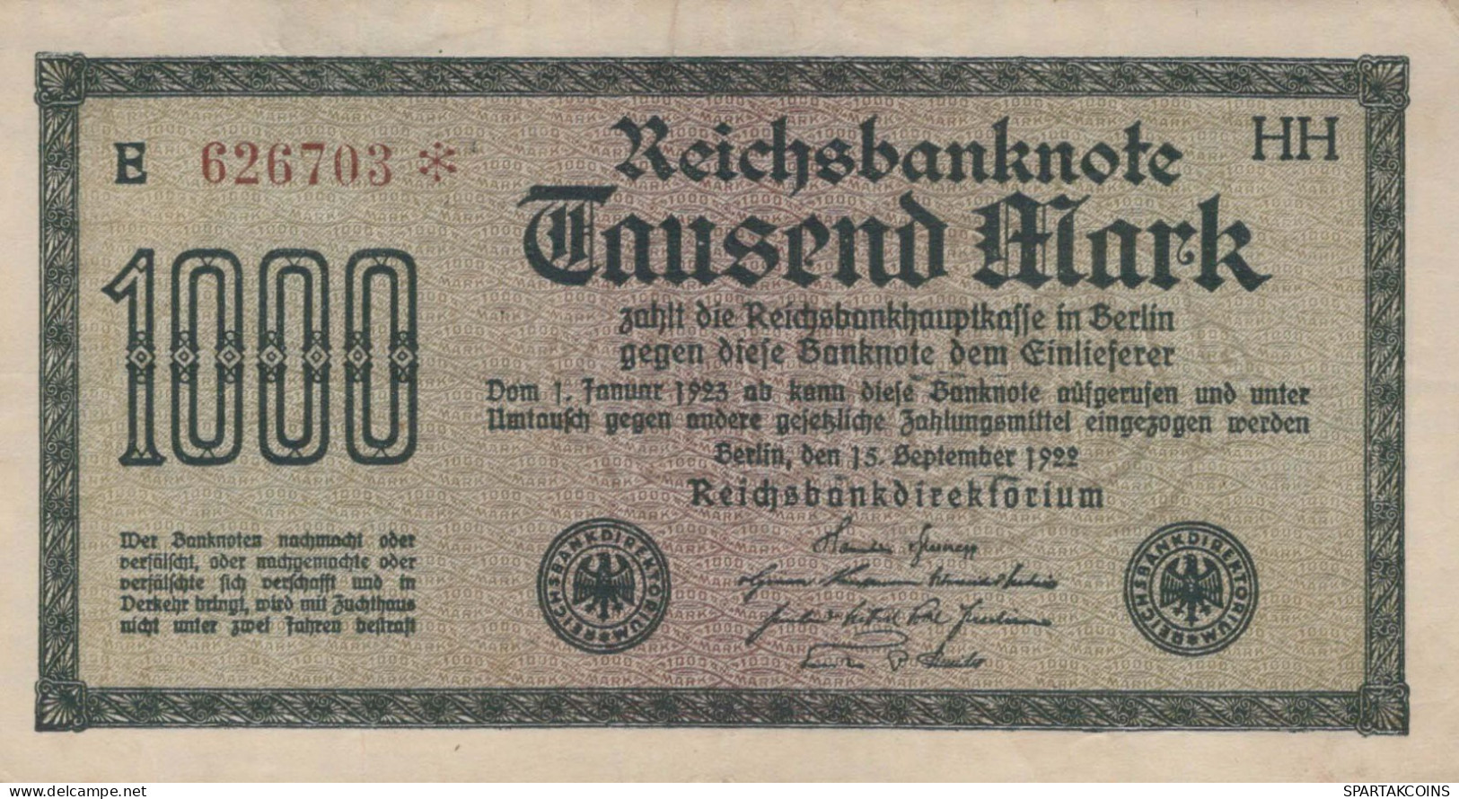 1000 MARK 1922 Stadt BERLIN DEUTSCHLAND Papiergeld Banknote #PL414 - Lokale Ausgaben