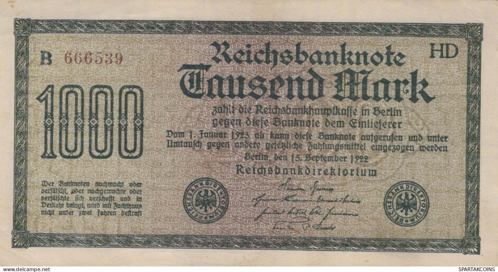 1000 MARK 1922 Stadt BERLIN DEUTSCHLAND Papiergeld Banknote #PL411 - [11] Emissions Locales