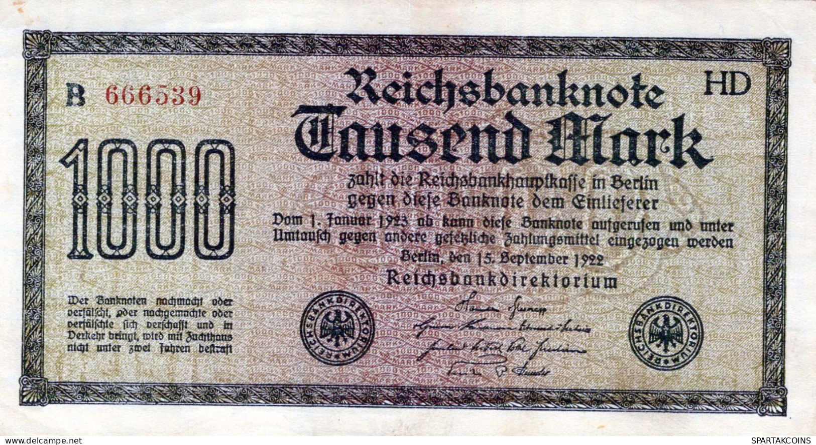 1000 MARK 1922 Stadt BERLIN DEUTSCHLAND Papiergeld Banknote #PL411 - [11] Emisiones Locales