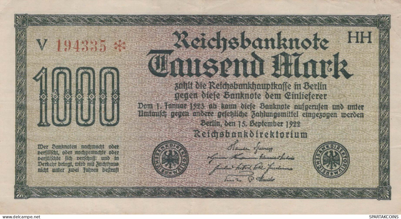 1000 MARK 1922 Stadt BERLIN DEUTSCHLAND Papiergeld Banknote #PL408 - [11] Local Banknote Issues
