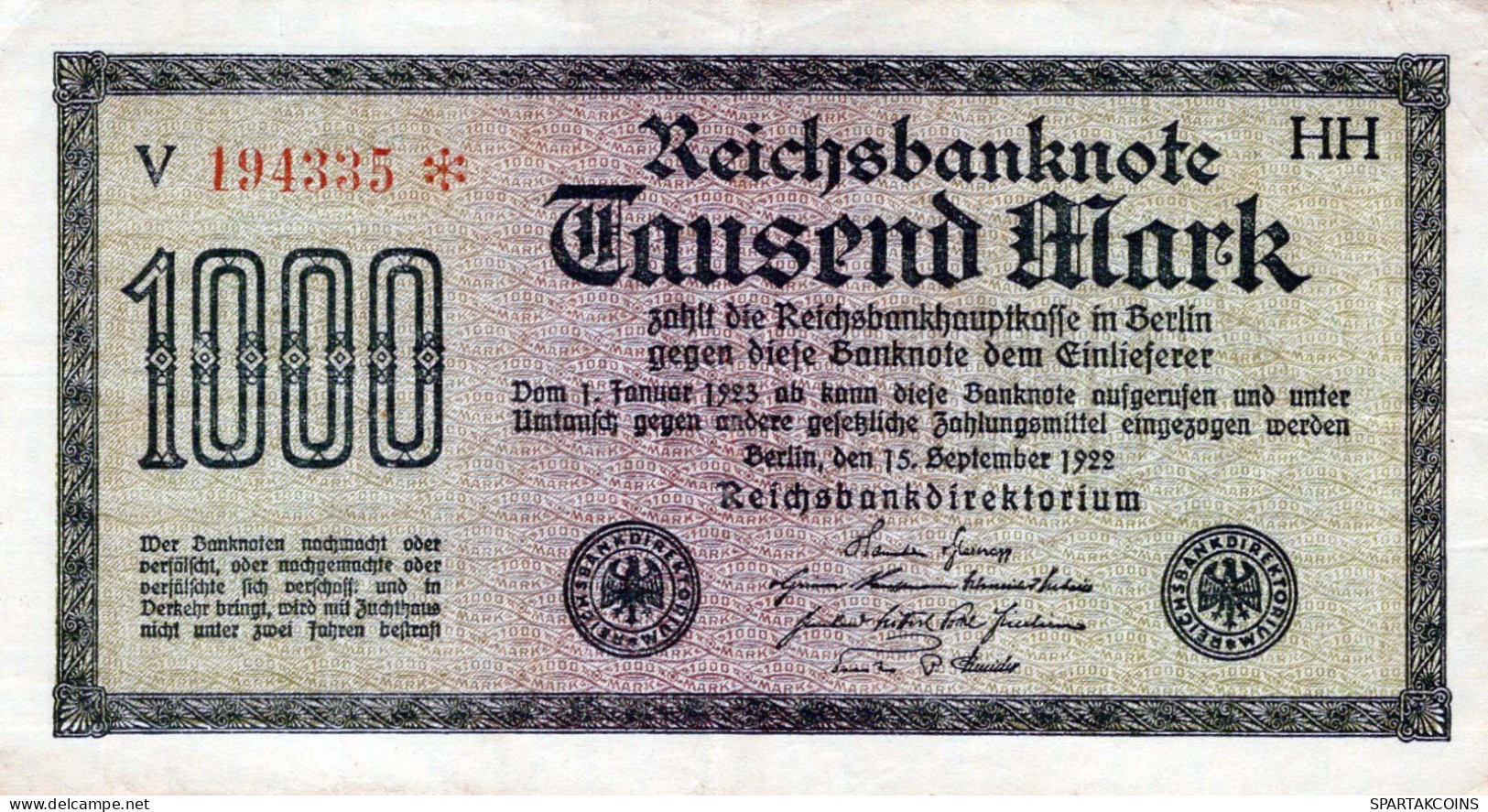 1000 MARK 1922 Stadt BERLIN DEUTSCHLAND Papiergeld Banknote #PL408 - [11] Local Banknote Issues