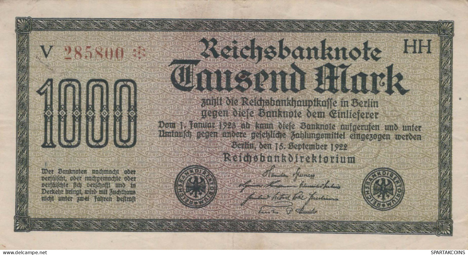 1000 MARK 1922 Stadt BERLIN DEUTSCHLAND Papiergeld Banknote #PL405 - [11] Emisiones Locales