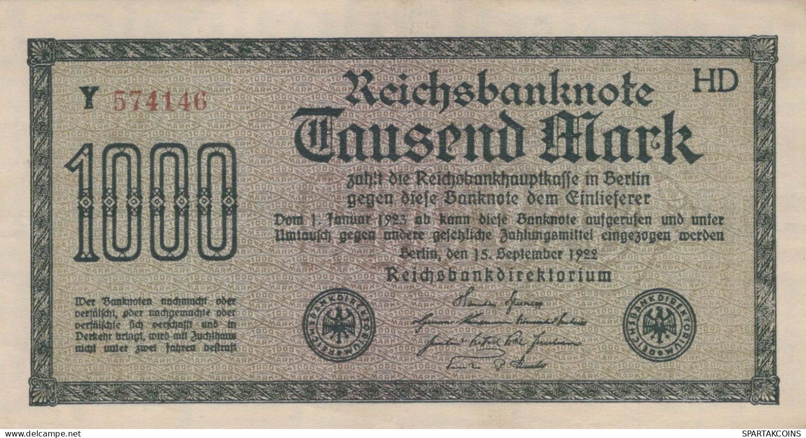 1000 MARK 1922 Stadt BERLIN DEUTSCHLAND Papiergeld Banknote #PL403 - [11] Emissioni Locali