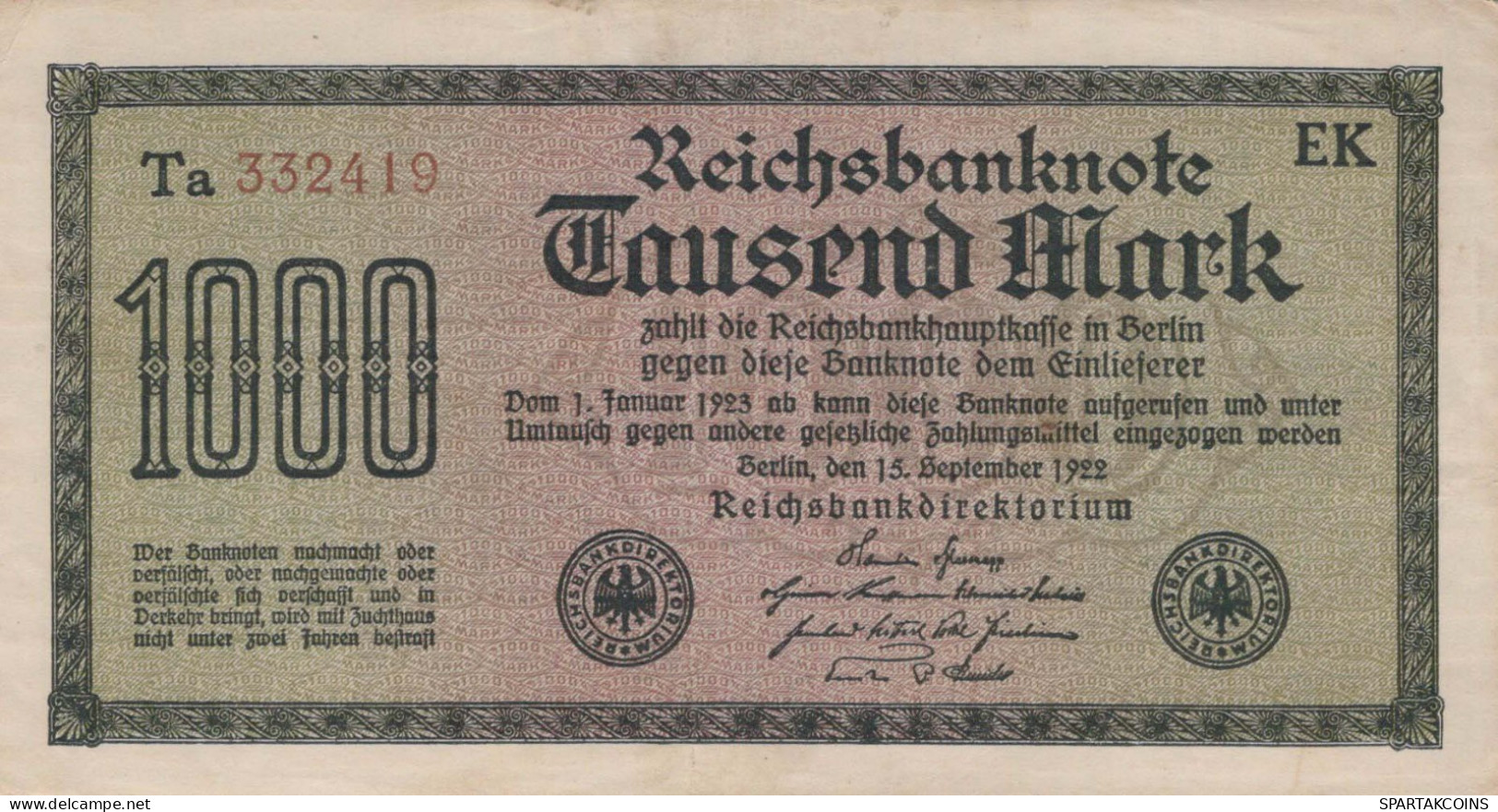 1000 MARK 1922 Stadt BERLIN DEUTSCHLAND Papiergeld Banknote #PL401 - Lokale Ausgaben