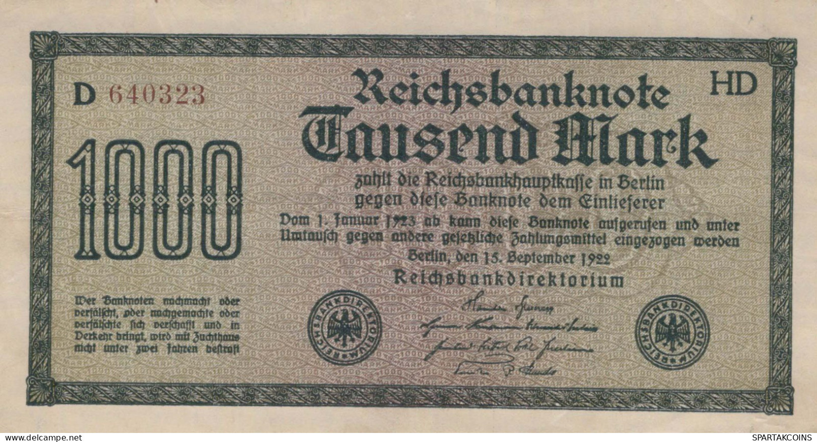 1000 MARK 1922 Stadt BERLIN DEUTSCHLAND Papiergeld Banknote #PL402 - [11] Emissioni Locali