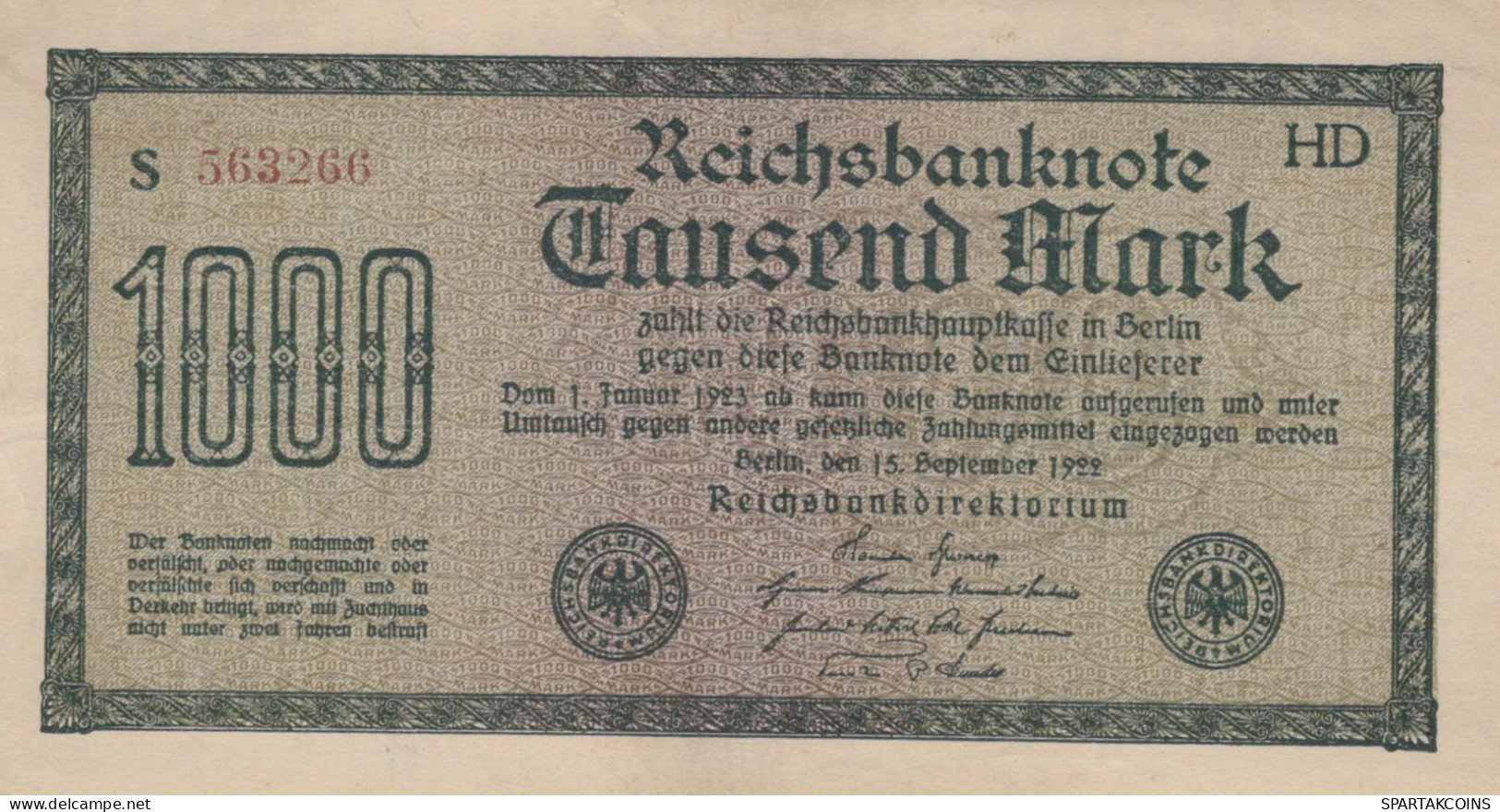 1000 MARK 1922 Stadt BERLIN DEUTSCHLAND Papiergeld Banknote #PL397 - Lokale Ausgaben