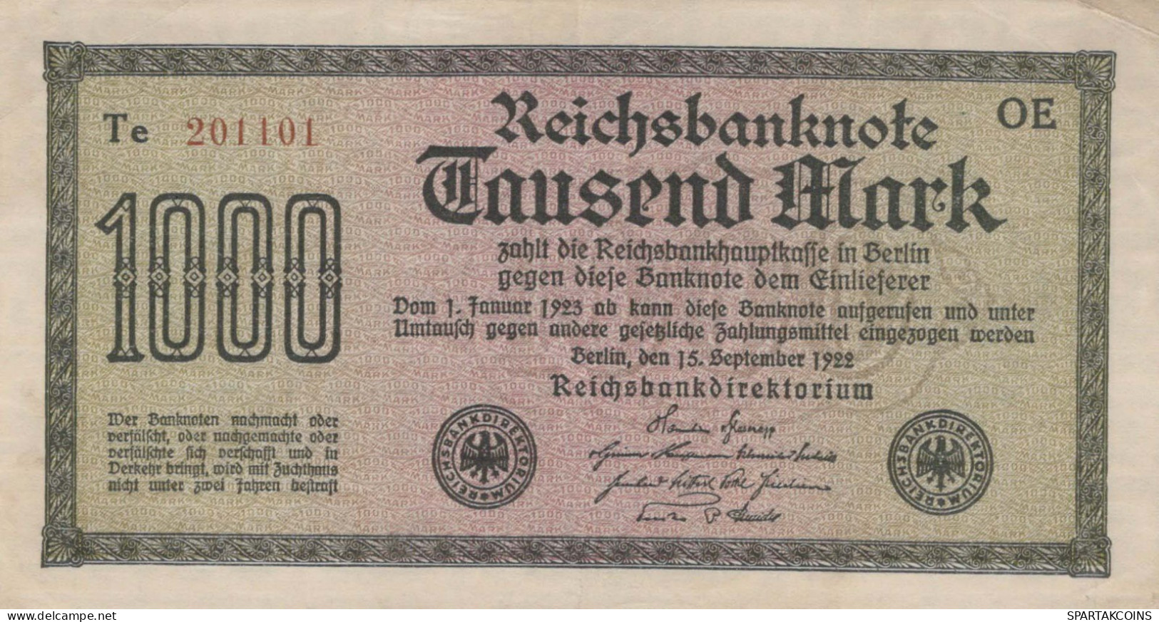 1000 MARK 1922 Stadt BERLIN DEUTSCHLAND Papiergeld Banknote #PL396 - [11] Local Banknote Issues
