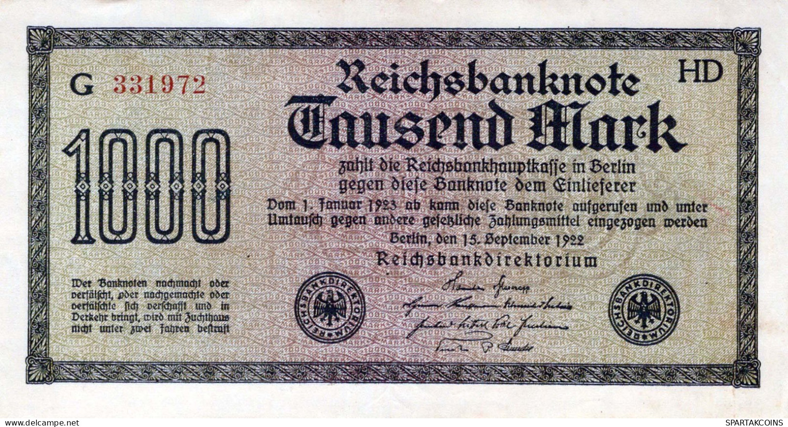 1000 MARK 1922 Stadt BERLIN DEUTSCHLAND Papiergeld Banknote #PL393 - [11] Emissioni Locali