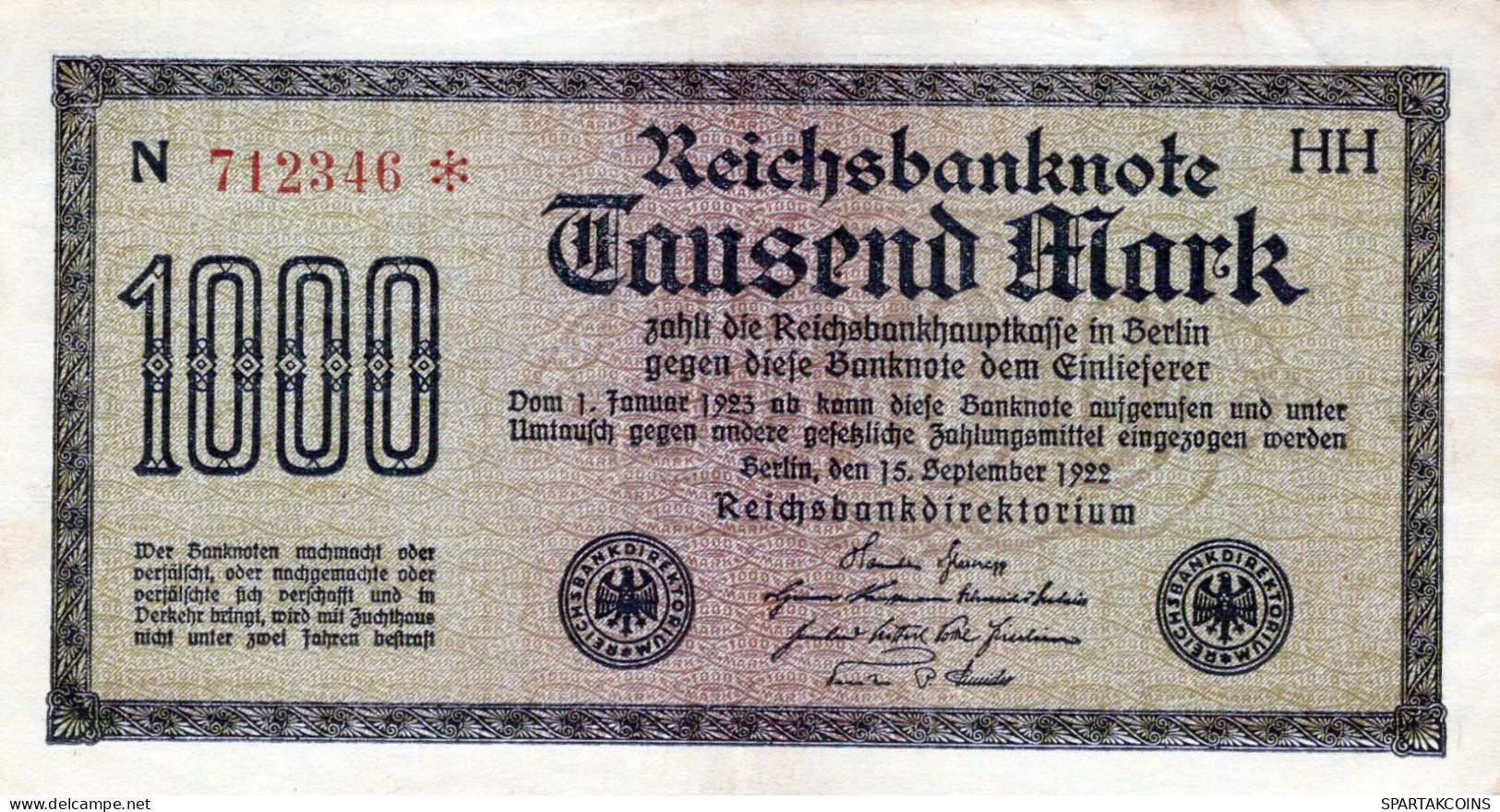1000 MARK 1922 Stadt BERLIN DEUTSCHLAND Papiergeld Banknote #PL394 - [11] Local Banknote Issues