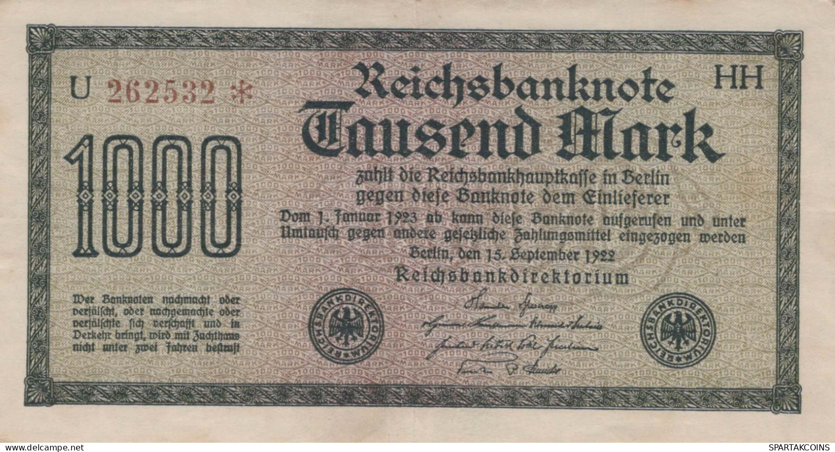 1000 MARK 1922 Stadt BERLIN DEUTSCHLAND Papiergeld Banknote #PL387 - Lokale Ausgaben