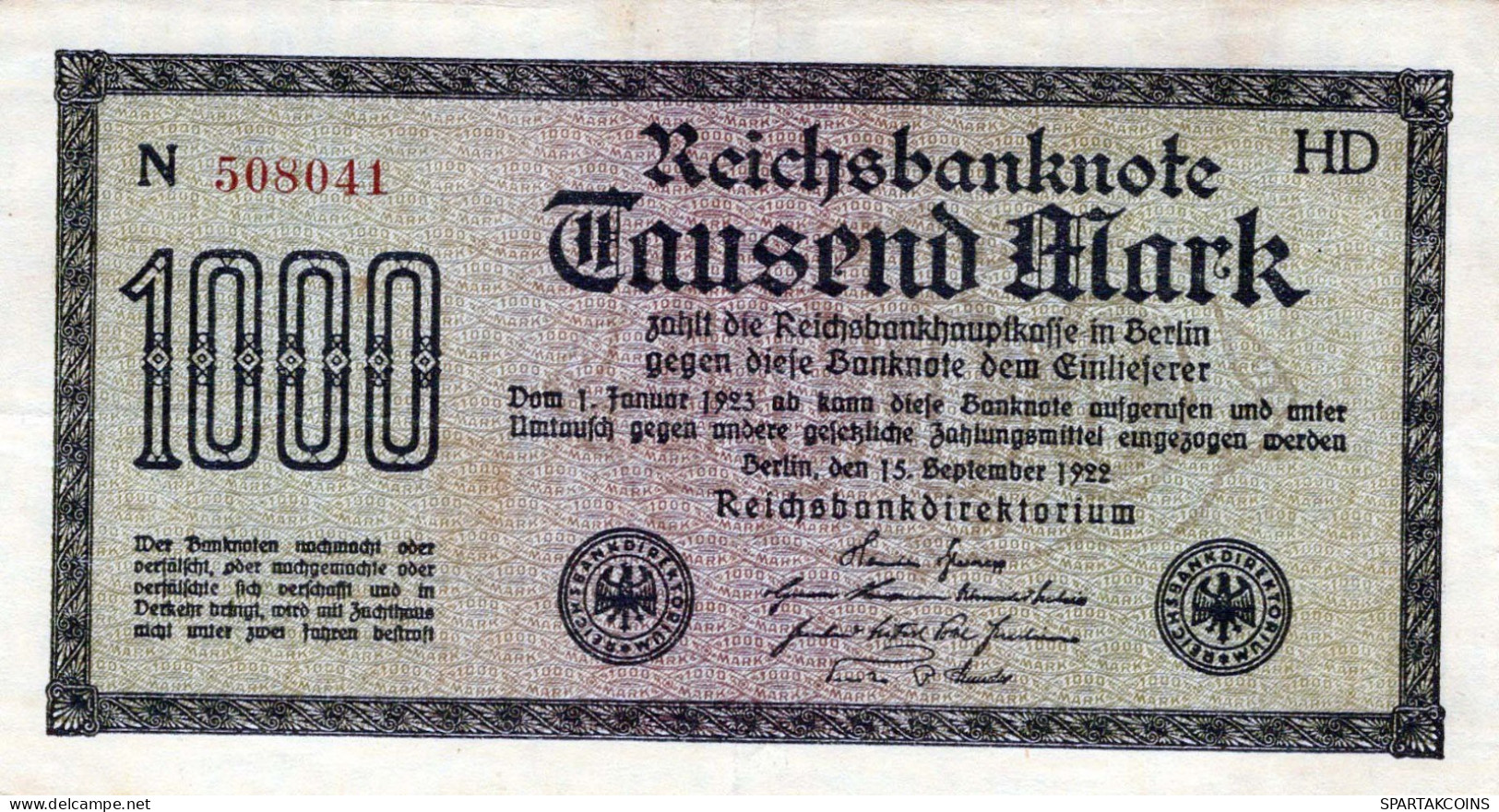 1000 MARK 1922 Stadt BERLIN DEUTSCHLAND Papiergeld Banknote #PL386 - Lokale Ausgaben