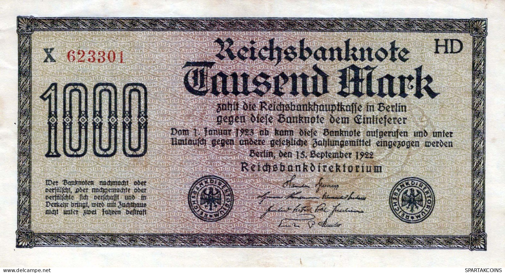 1000 MARK 1922 Stadt BERLIN DEUTSCHLAND Papiergeld Banknote #PL389 - Lokale Ausgaben
