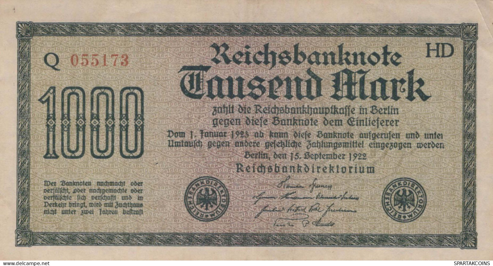 1000 MARK 1922 Stadt BERLIN DEUTSCHLAND Papiergeld Banknote #PL380 - Lokale Ausgaben
