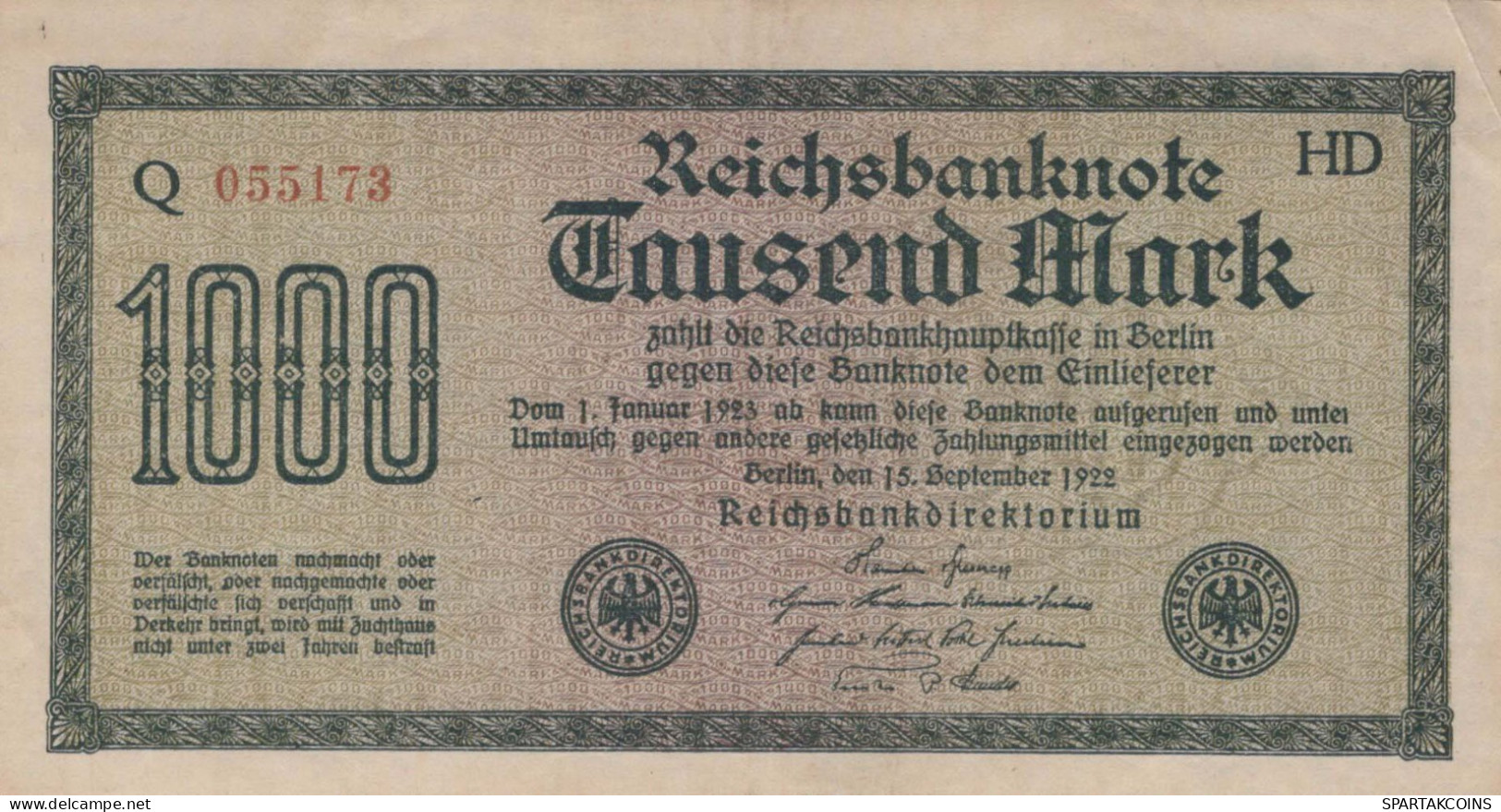 1000 MARK 1922 Stadt BERLIN DEUTSCHLAND Papiergeld Banknote #PL380 - [11] Emisiones Locales