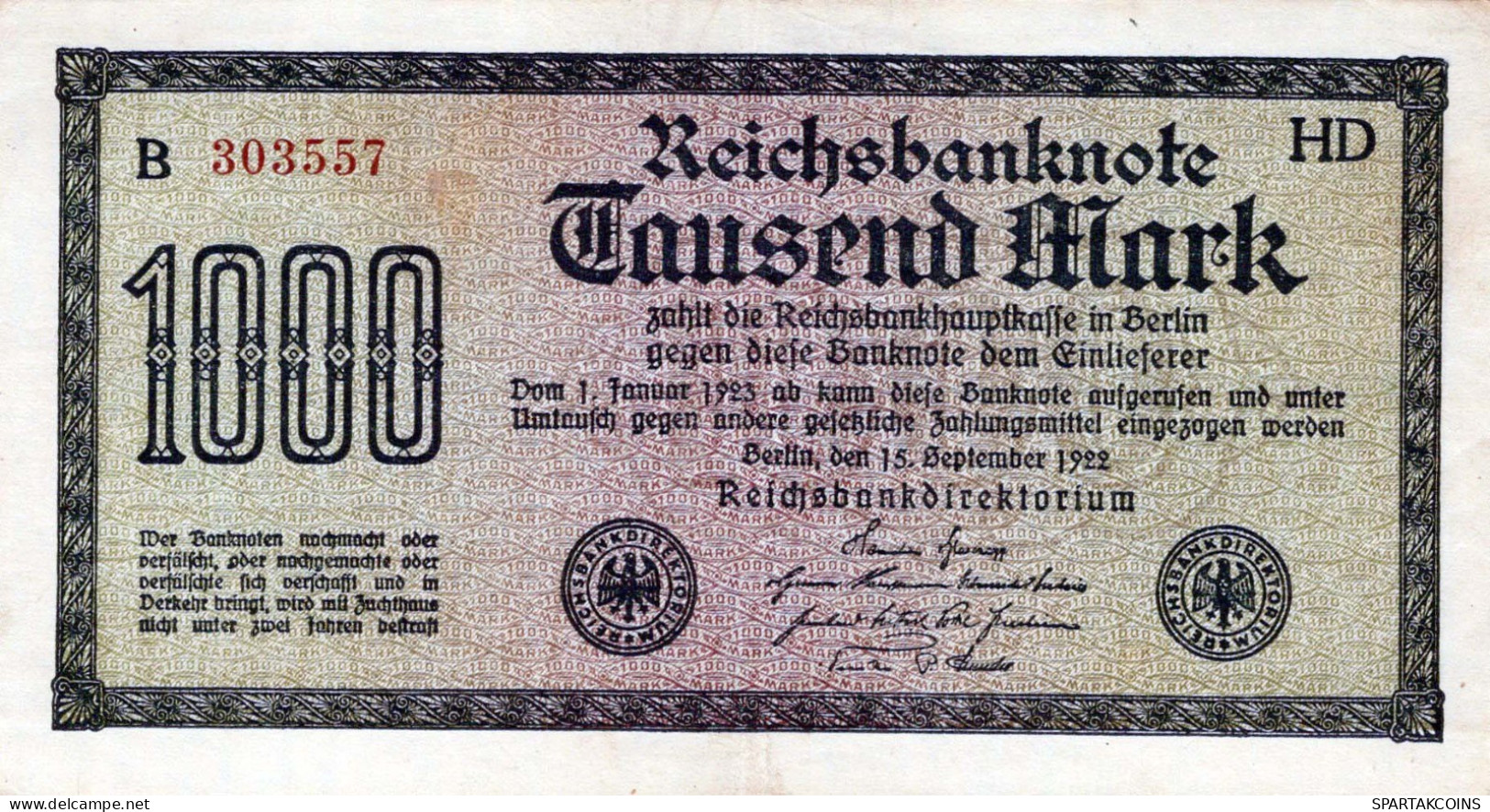 1000 MARK 1922 Stadt BERLIN DEUTSCHLAND Papiergeld Banknote #PL381 - [11] Emisiones Locales