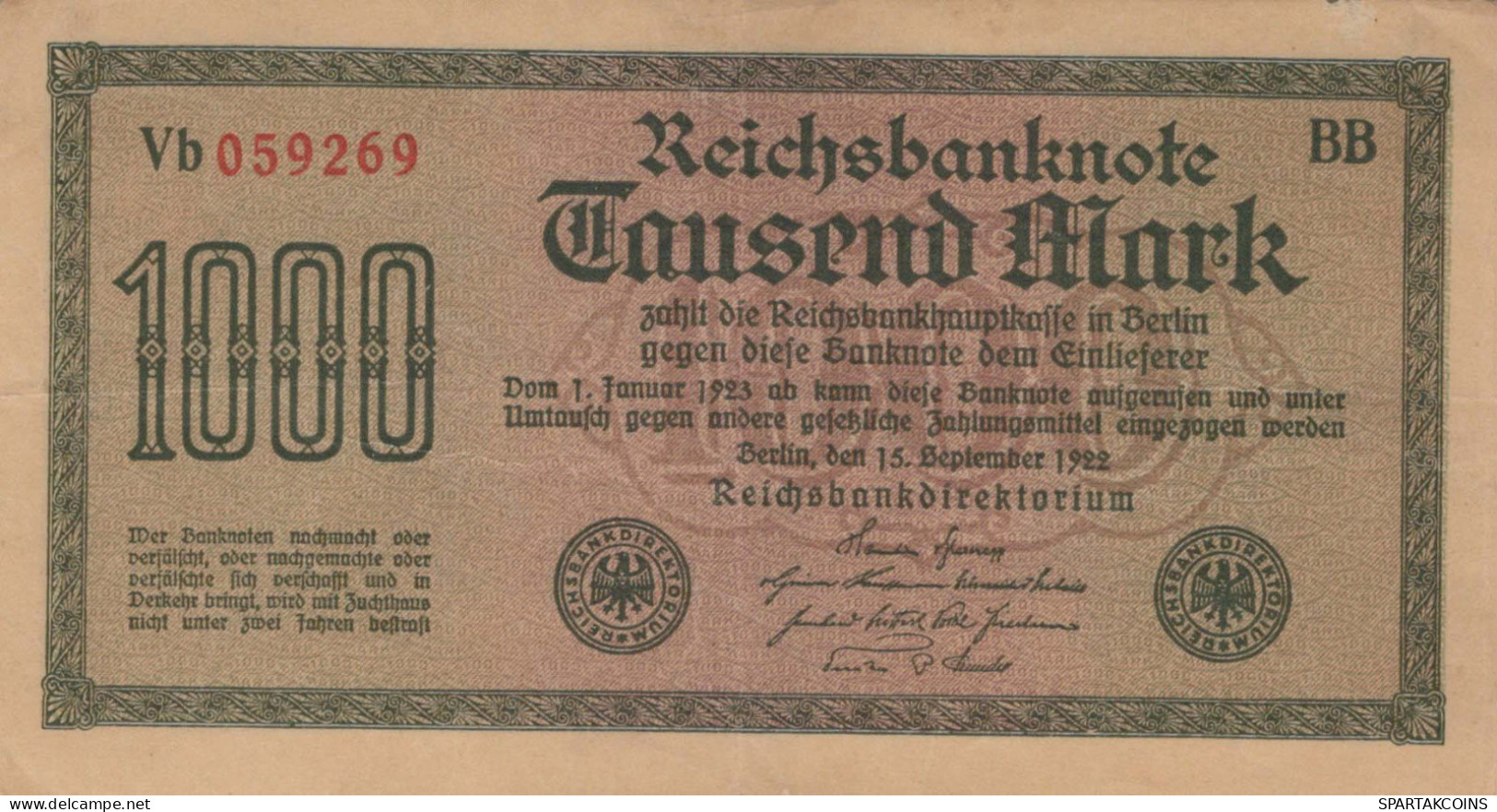 1000 MARK 1922 Stadt BERLIN DEUTSCHLAND Papiergeld Banknote #PL377 - Lokale Ausgaben