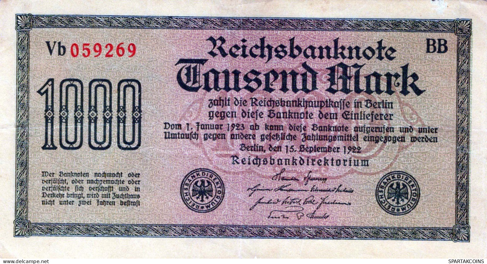 1000 MARK 1922 Stadt BERLIN DEUTSCHLAND Papiergeld Banknote #PL377 - [11] Local Banknote Issues