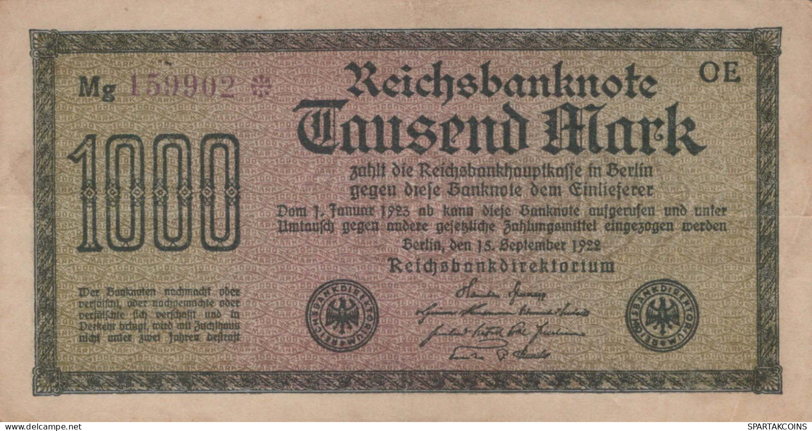 1000 MARK 1922 Stadt BERLIN DEUTSCHLAND Papiergeld Banknote #PL378 - [11] Emissioni Locali