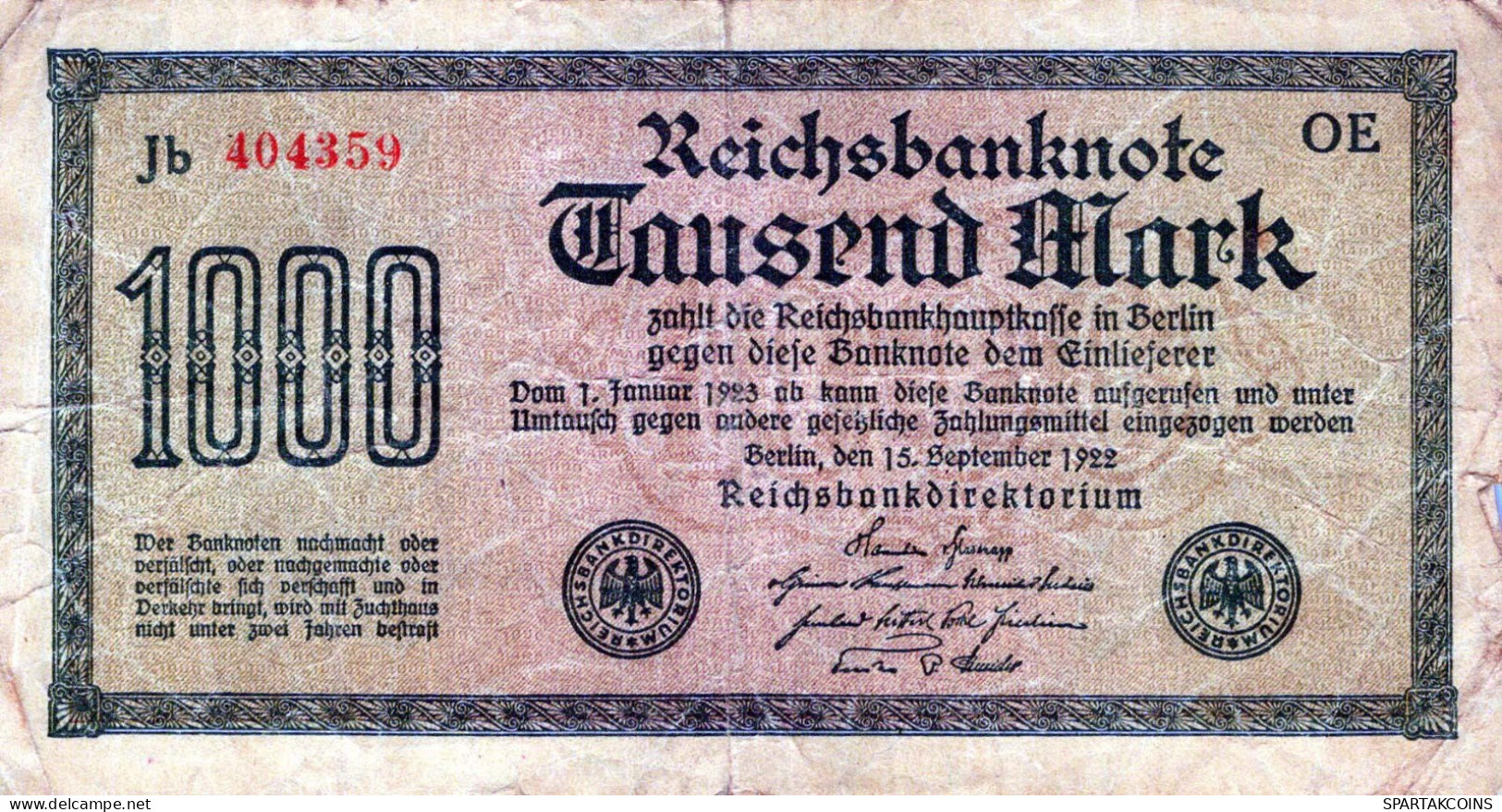 1000 MARK 1922 Stadt BERLIN DEUTSCHLAND Papiergeld Banknote #PL036 - [11] Emissioni Locali