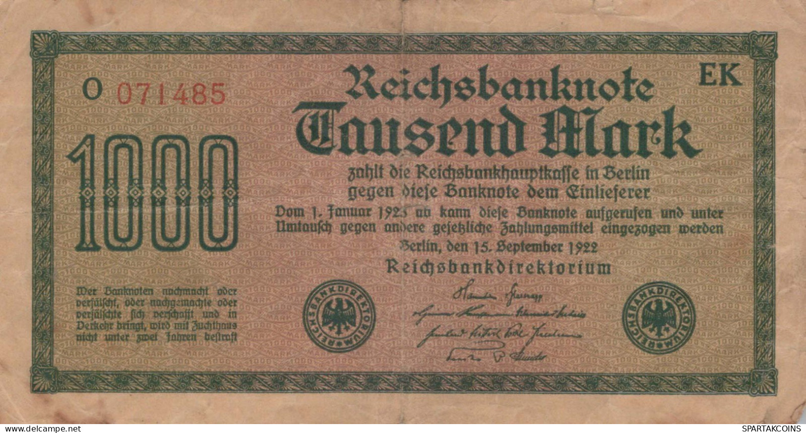 1000 MARK 1922 Stadt BERLIN DEUTSCHLAND Papiergeld Banknote #PL037 - [11] Local Banknote Issues