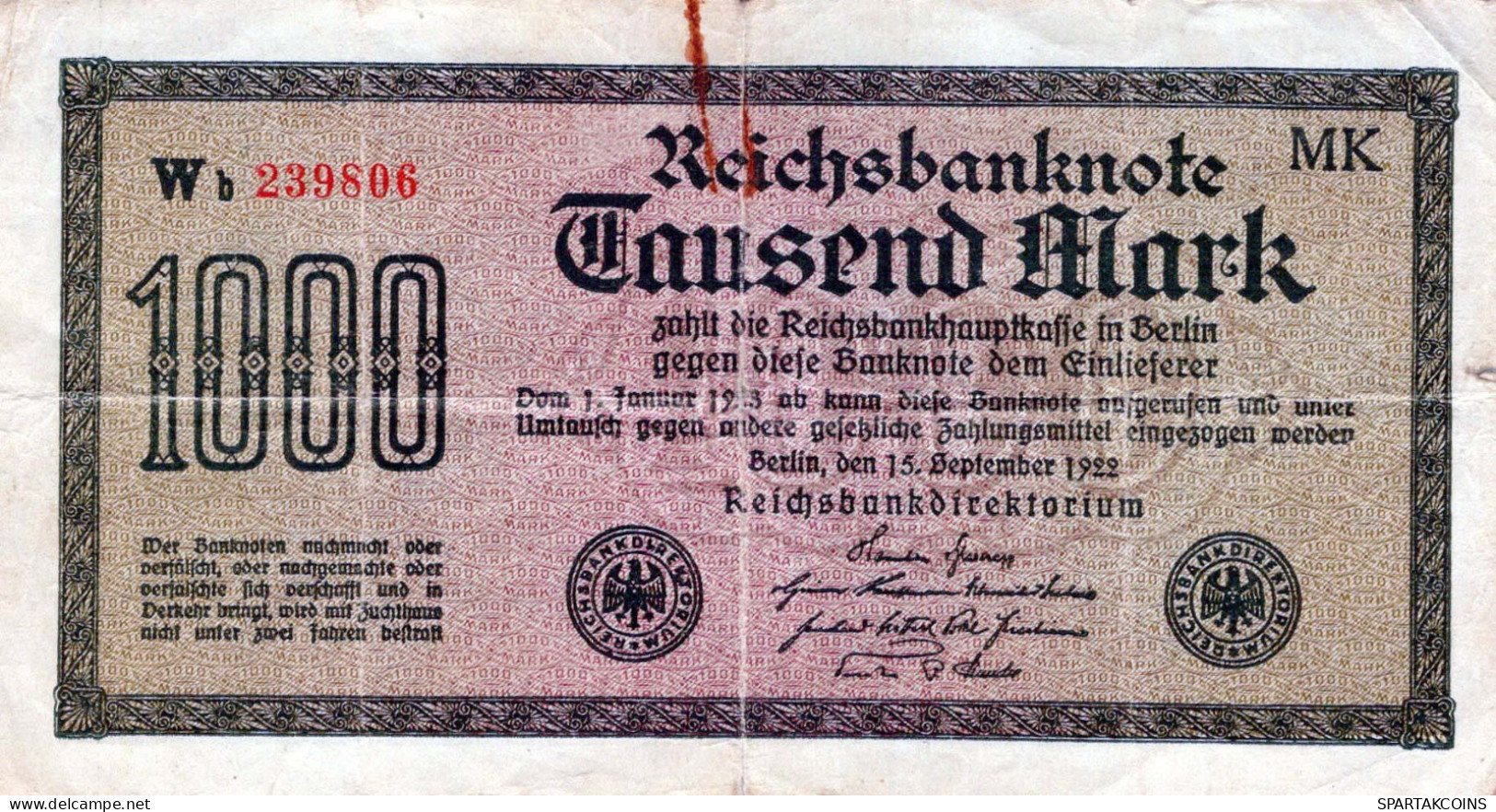 1000 MARK 1922 Stadt BERLIN DEUTSCHLAND Papiergeld Banknote #PL039 - Lokale Ausgaben