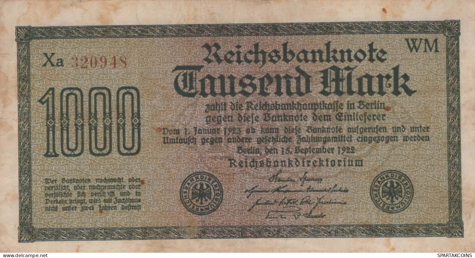 1000 MARK 1922 Stadt BERLIN DEUTSCHLAND Papiergeld Banknote #PL033 - Lokale Ausgaben