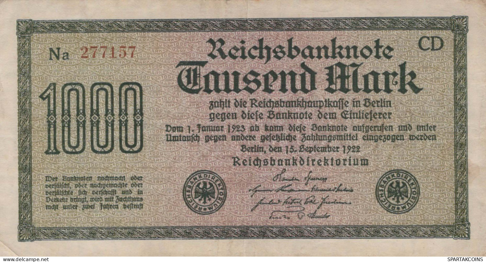 1000 MARK 1922 Stadt BERLIN DEUTSCHLAND Papiergeld Banknote #PL027 - Lokale Ausgaben