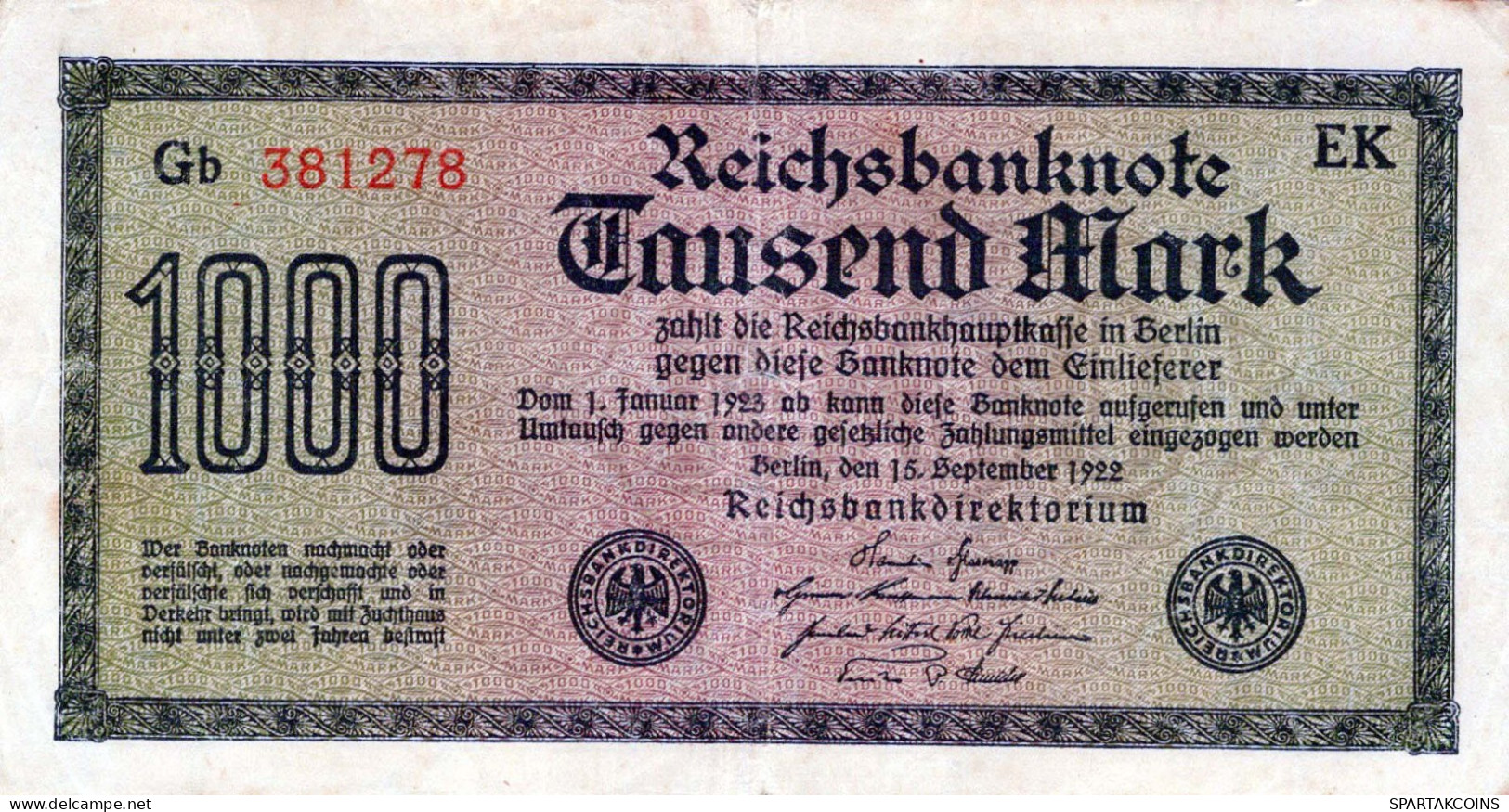 1000 MARK 1922 Stadt BERLIN DEUTSCHLAND Papiergeld Banknote #PL030 - [11] Local Banknote Issues