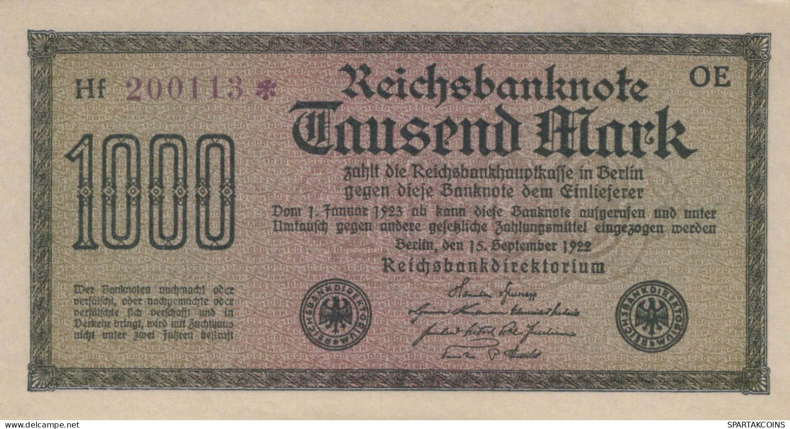 1000 MARK 1922 Stadt BERLIN DEUTSCHLAND Papiergeld Banknote #PL025 - [11] Local Banknote Issues