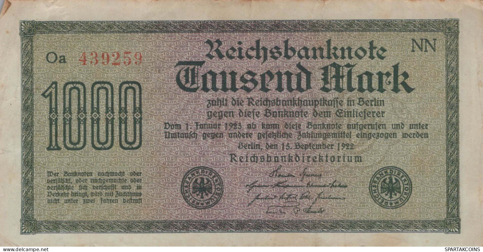 1000 MARK 1922 Stadt BERLIN DEUTSCHLAND Papiergeld Banknote #PL028 - [11] Local Banknote Issues