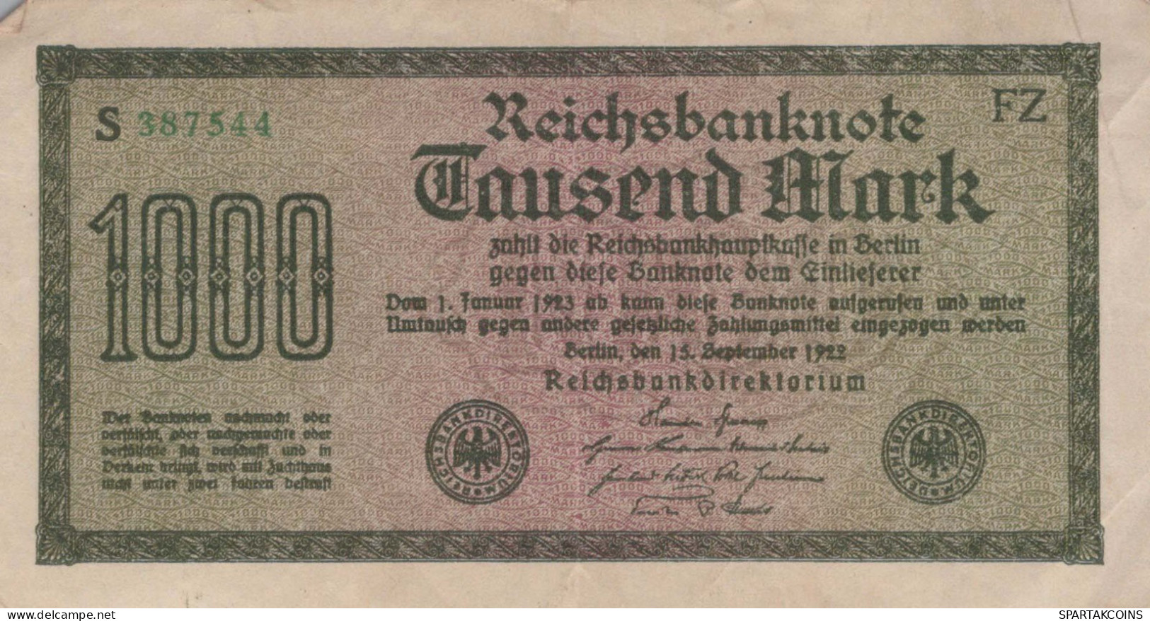 1000 MARK 1922 Stadt BERLIN DEUTSCHLAND Papiergeld Banknote #PL029 - [11] Local Banknote Issues