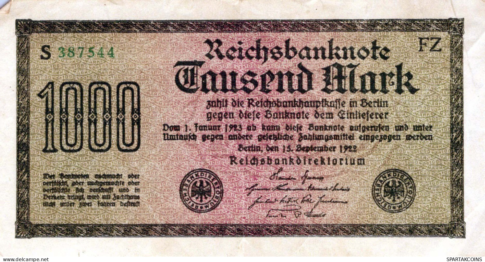 1000 MARK 1922 Stadt BERLIN DEUTSCHLAND Papiergeld Banknote #PL029 - [11] Local Banknote Issues