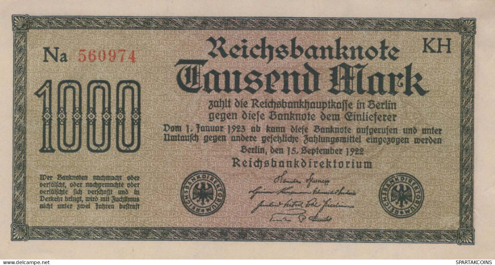 1000 MARK 1922 Stadt BERLIN DEUTSCHLAND Papiergeld Banknote #PL024 - Lokale Ausgaben