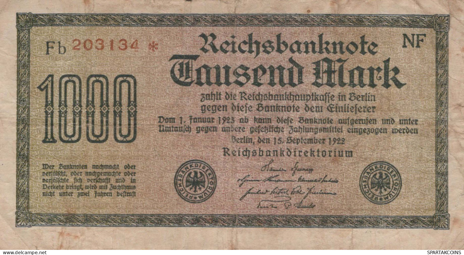 1000 MARK 1922 Stadt BERLIN DEUTSCHLAND Papiergeld Banknote #PL021 - Lokale Ausgaben