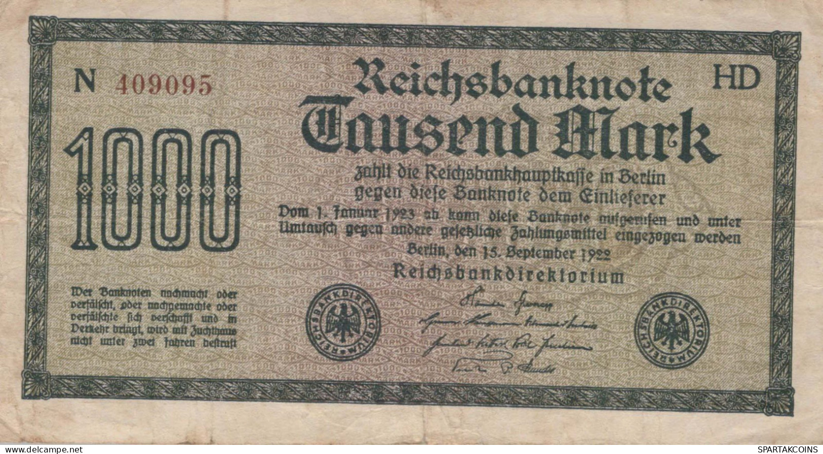 1000 MARK 1922 Stadt BERLIN DEUTSCHLAND Papiergeld Banknote #PL020 - [11] Emissions Locales