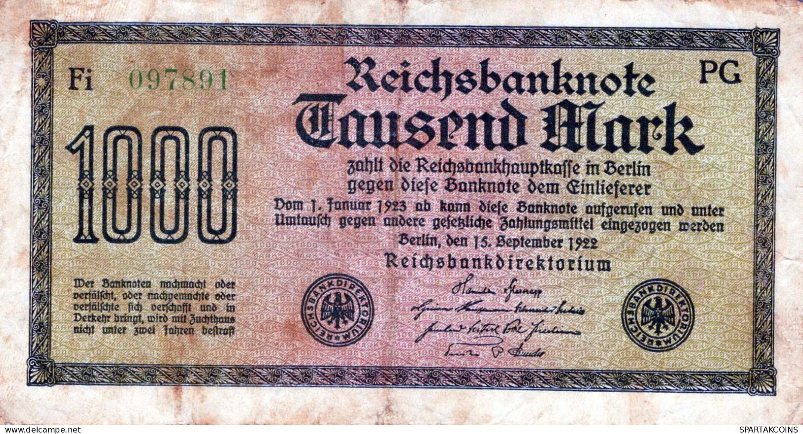 1000 MARK 1922 Stadt BERLIN DEUTSCHLAND Papiergeld Banknote #PL023 - [11] Emissions Locales