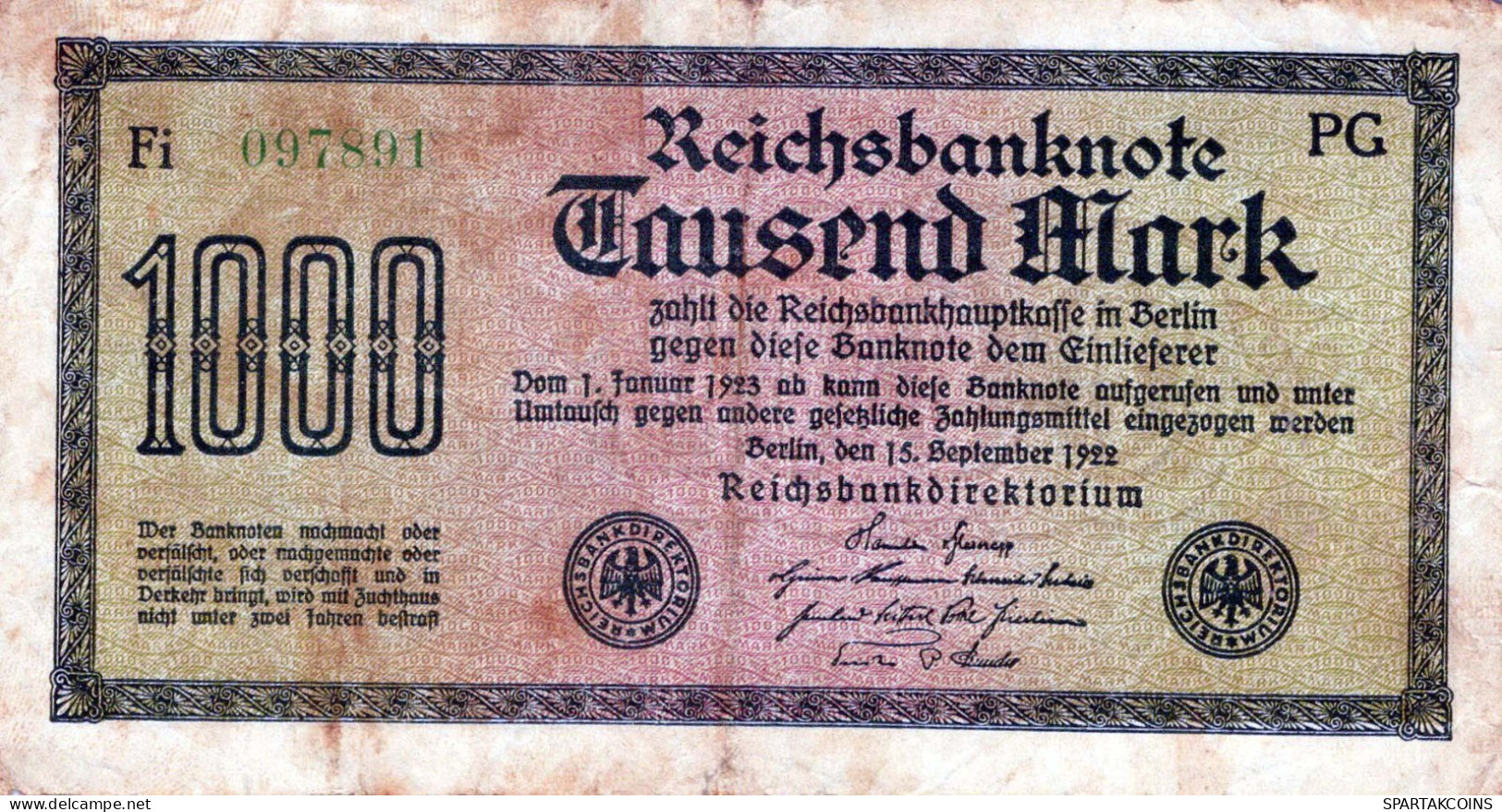 1000 MARK 1922 Stadt BERLIN DEUTSCHLAND Papiergeld Banknote #PL023 - [11] Local Banknote Issues