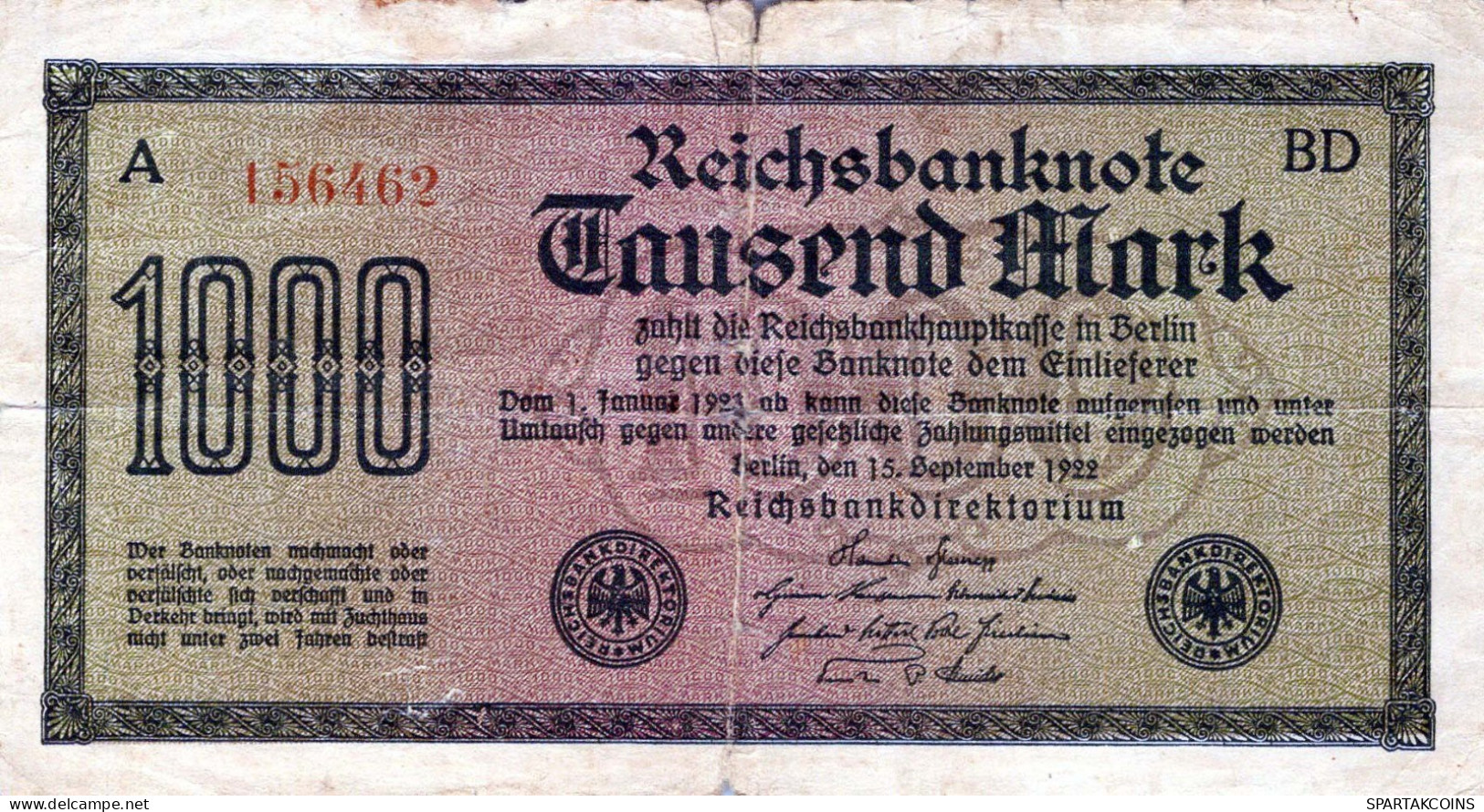 1000 MARK 1922 Stadt BERLIN DEUTSCHLAND Papiergeld Banknote #PL022 - Lokale Ausgaben
